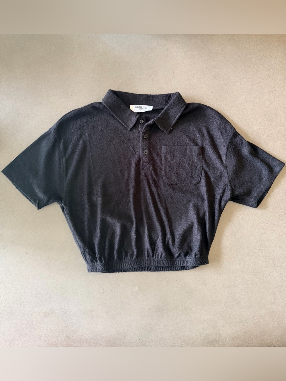 Double Zero Black Cropped Polo Top with Chest Pocket